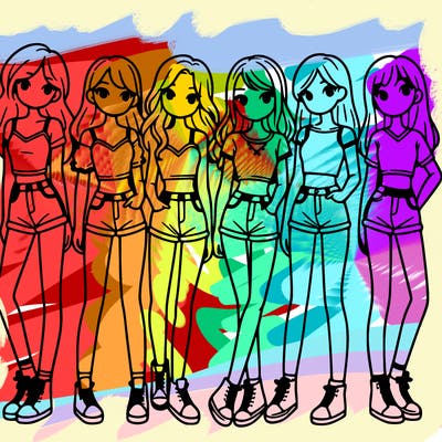 a group of girls wearing crop tops and shorts