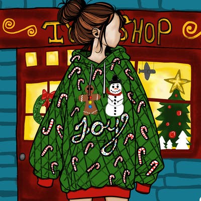 realistic girl with a oversized sweatshirt on and a bun