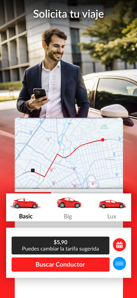 Wageen: Pide tu viaje - Wageen mobile app interface showing a ride request screen with a map route and fare negotiation option