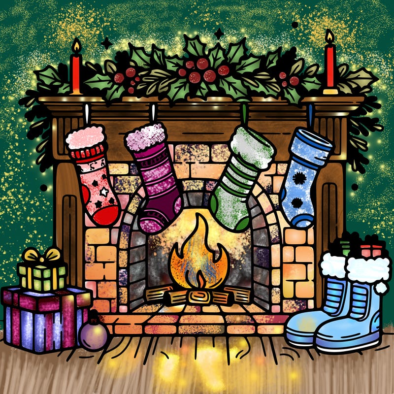 christmas fireplace with  stockings
