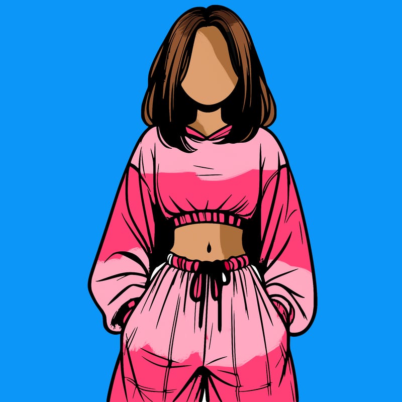 realistic girl faceless with baggy pants and a crop top