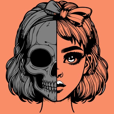 realistic girl with half skull mask