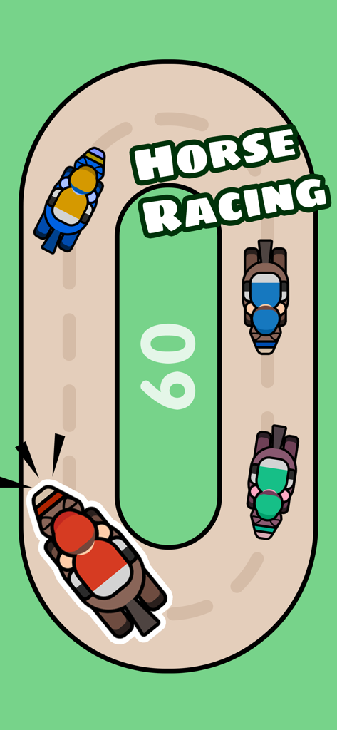 1 2 3 4 Player Games - Battle - Vista superior de cuatro personajes de dibujos animados compitiendo en caballos en una pista ovalada en un minijuego multijugador local