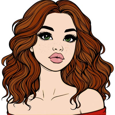 realistic girl with wavy hair and lips