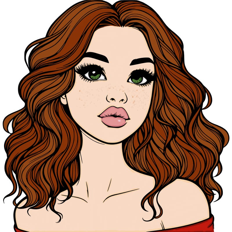realistic girl with wavy hair and lips