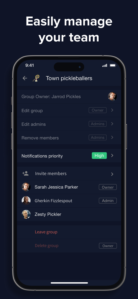 Loop Messenger - Loop Messenger interface showing group management settings and member admin controls