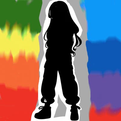 girl in baggy pants crop top and long hair