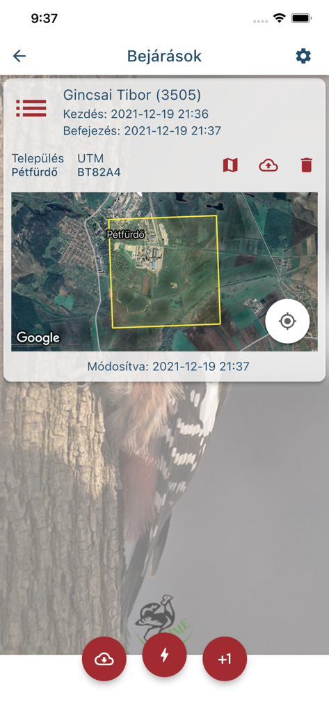 Turdus - Turdus app screen showing a birdwatching survey location on a satellite map