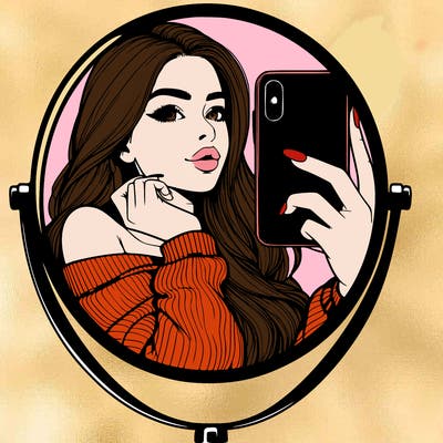 realistic girl taking mirror selfie beautiful