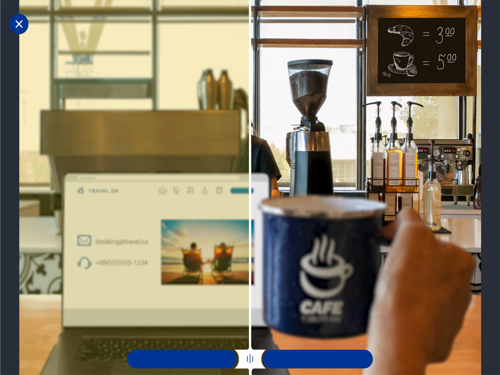 SMART Educator: IOL Guide - Side-by-side comparison of blurred and clear vision in a cafe setting illustrating intraocular lens outcomes