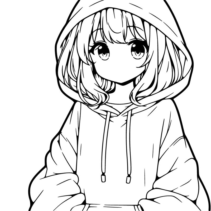 anime girl wearing an oversized hoodie