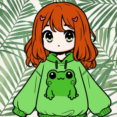girl wearing frogging sweatshirt