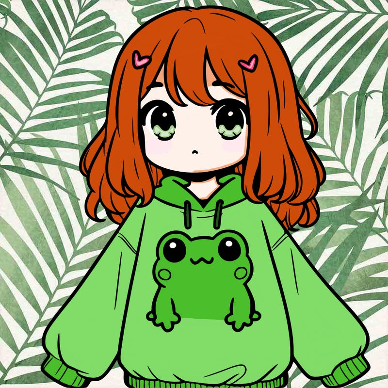 girl wearing frogging sweatshirt