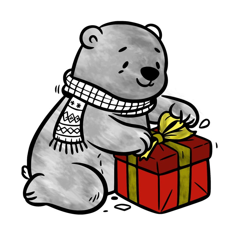 polar bear wrapping a present
