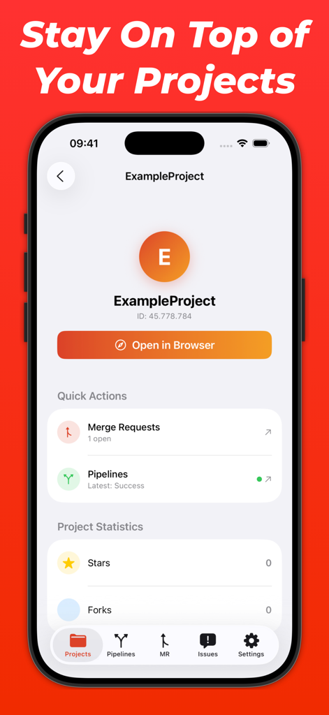 Glance for Gitlab - Glance for GitLab mobile app dashboard showing project details including merge requests and pipeline status