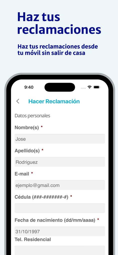 Edenorte - Edenorte mobile app interface showing a claim submission form for utility issues.