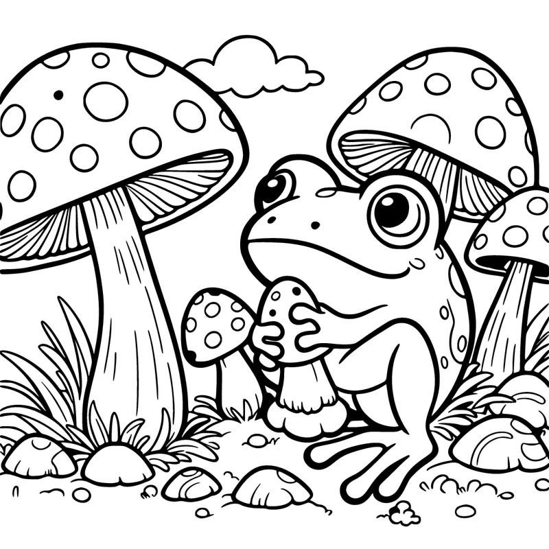 frog and mushrooms