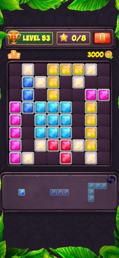 Block Blast Level - Gameplay-Screenshot von Block Blast Level, der ein Juwelen-Block-Puzzle-Raster zeigt