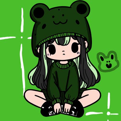 a girl wearing a frog hat and some frog socks