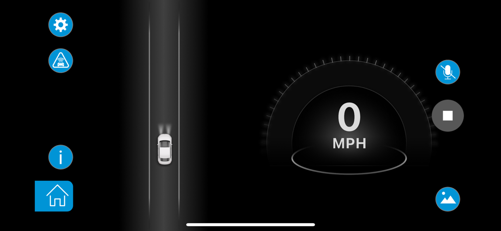 TYPE S Drive app interface featuring a digital speedometer at 0 MPH and a top-down vehicle animation
