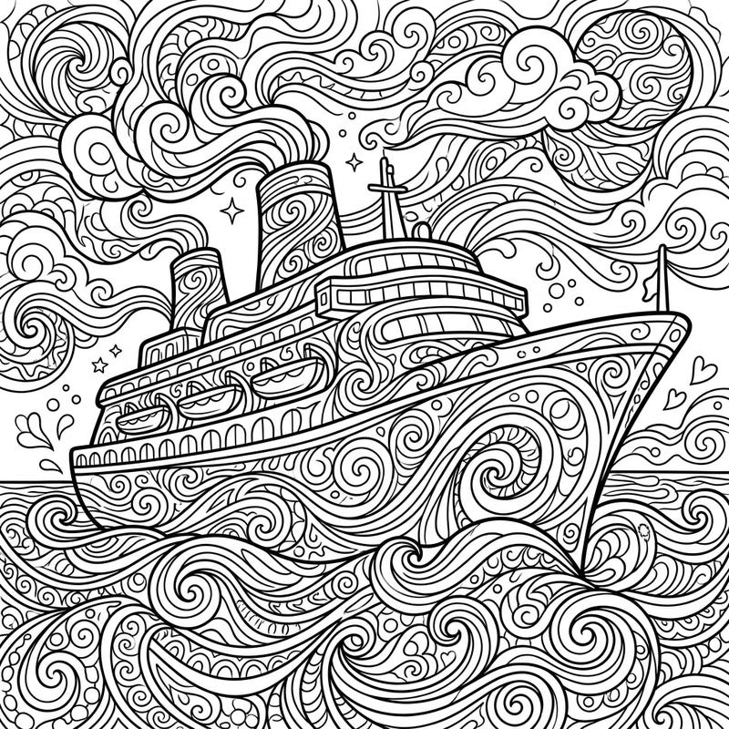 Set sail on a vibrant adventure with this stunning psychedelic cruise ship coloring page. Immerse yourself in a world of swirling patterns and intricate details as you bring this unique vessel to life.