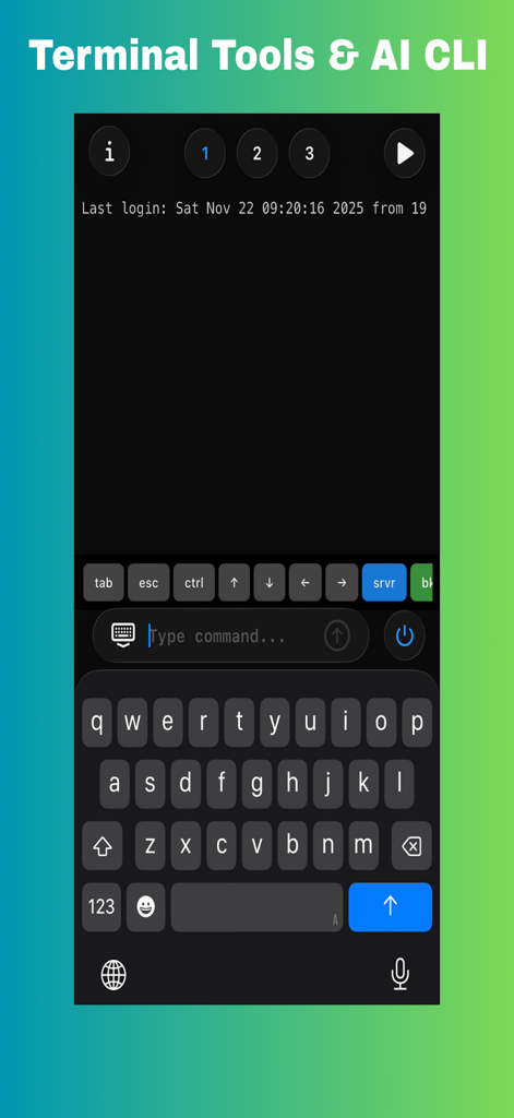 Mobile terminal interface with AI CLI tools and developer keyboard