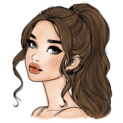 realistic girl with a ponytail on her hair and lips