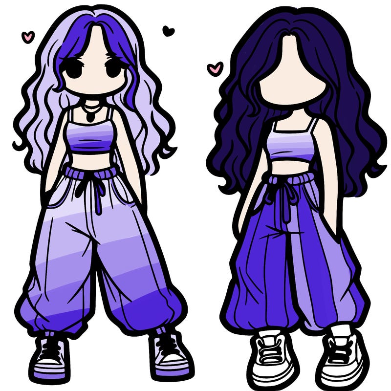 girl in baggy pants crop top and long hair