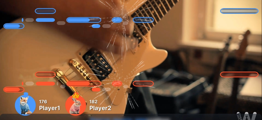 SingFever - Your Sing Game - SingFever mobile karaoke game interface showing a duet competition with pitch detection bars and player scores.