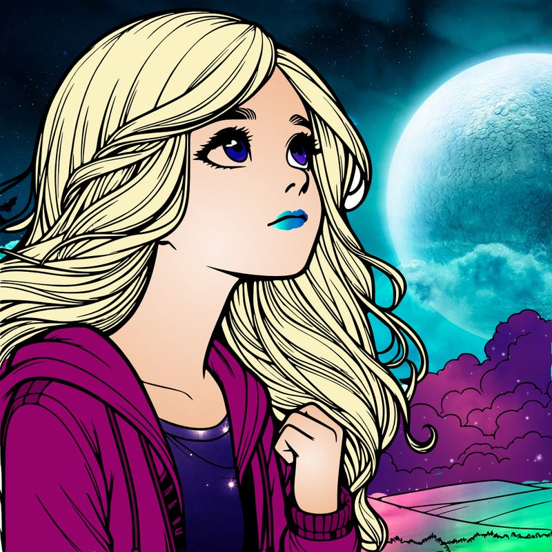 realistic girl looking at the sky