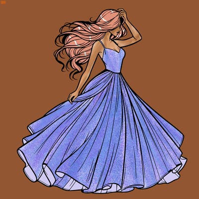 realistic woman with dress flowing in the wind