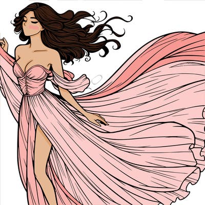 realistic woman in dress flowing the the wind