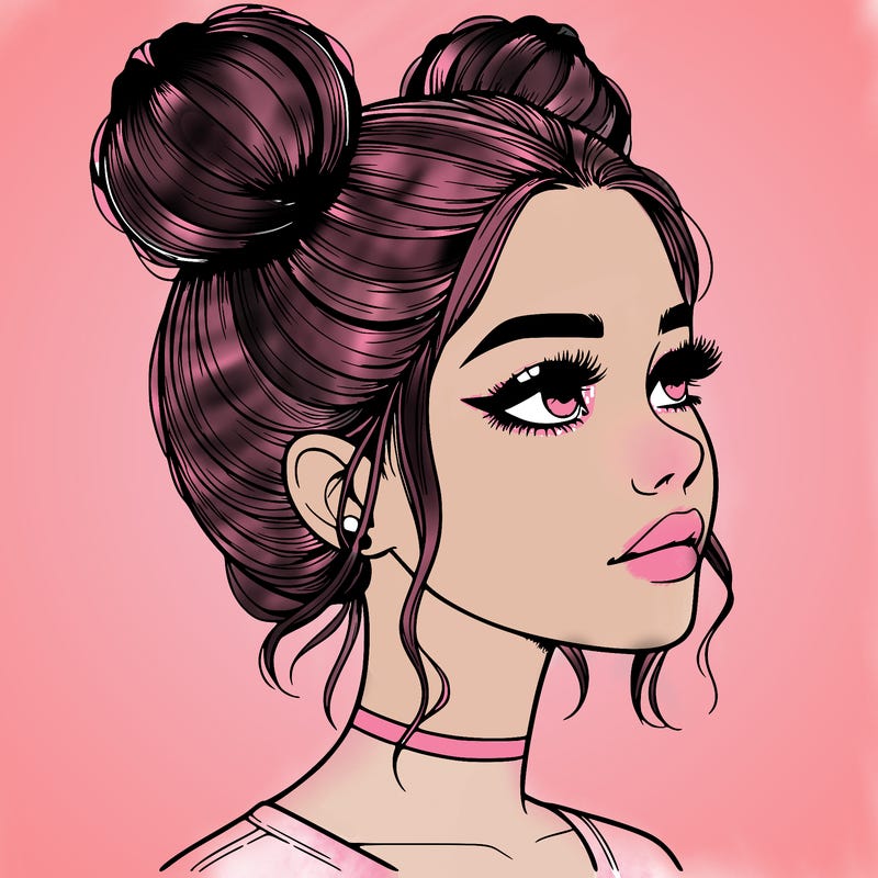 realistic girl with buns on the top of her head