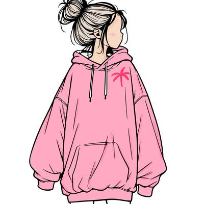 realistic girl with a oversized sweatshirt on and a bun