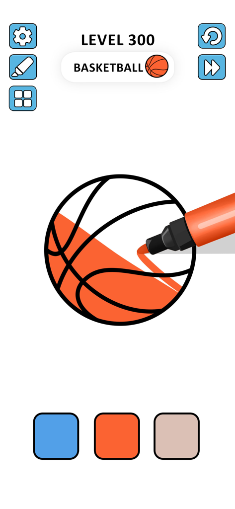 Coloring Page ASMR Drawing - Digital coloring of a basketball outline with an orange marker on a mobile screen.