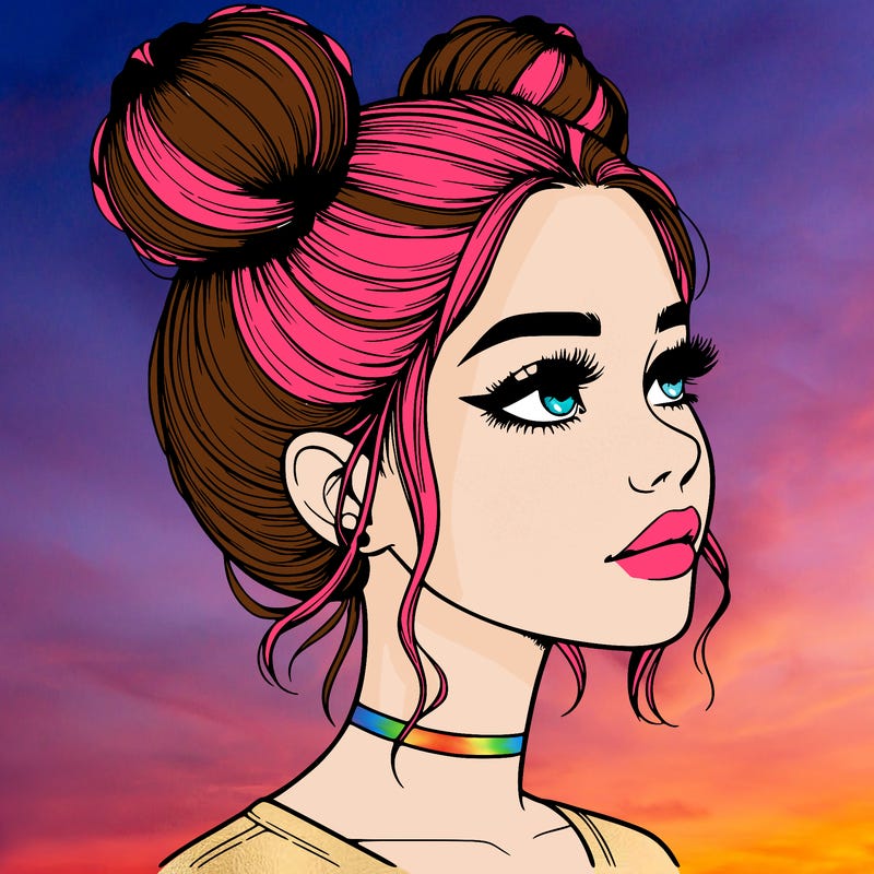 realistic girl with buns on the top of her head