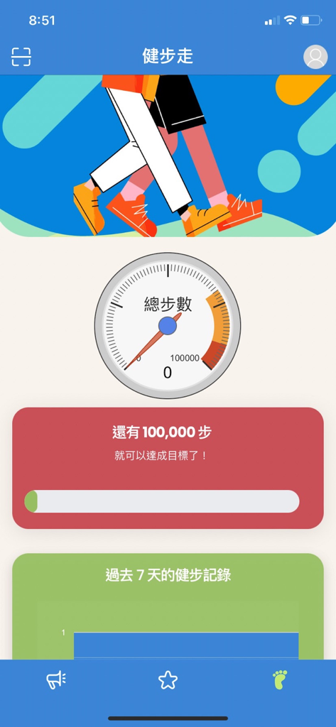 Delta Go - Painel do aplicativo Delta Go exibindo um medidor de contador de passos e progresso diário de caminhada
