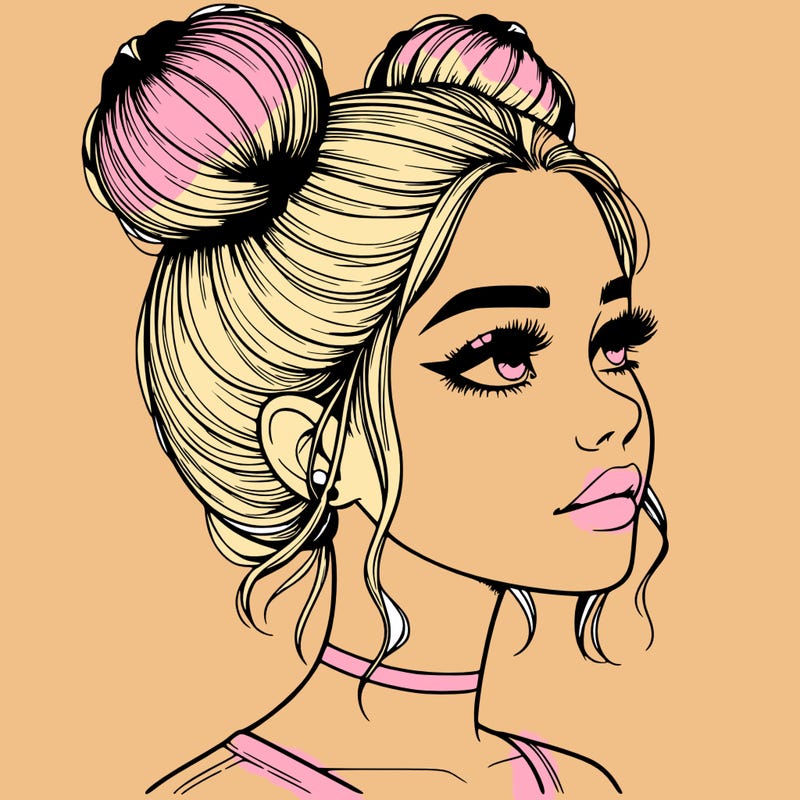 realistic girl with buns on the top of her head