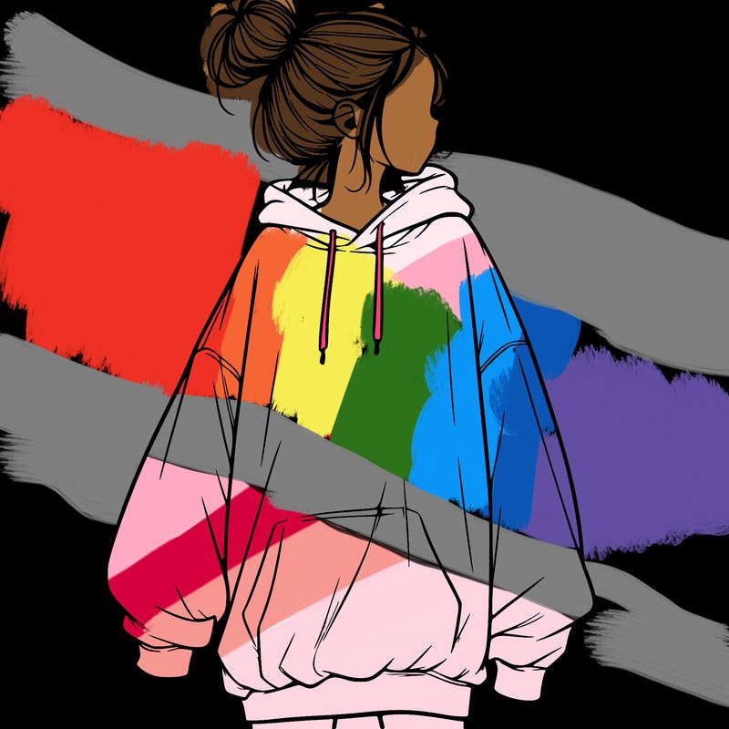 realistic girl with a oversized sweatshirt on and a bun