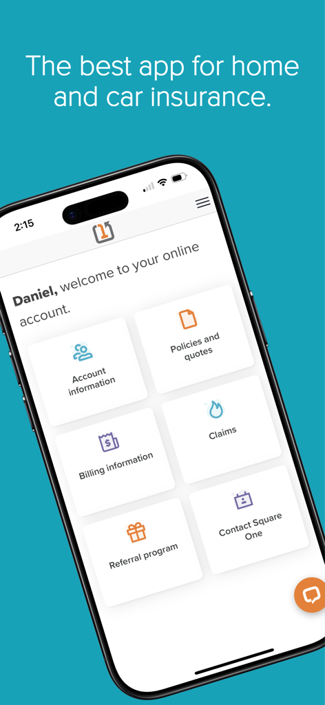Square One - Square One mobile app dashboard showing insurance management options like policies billing and claims