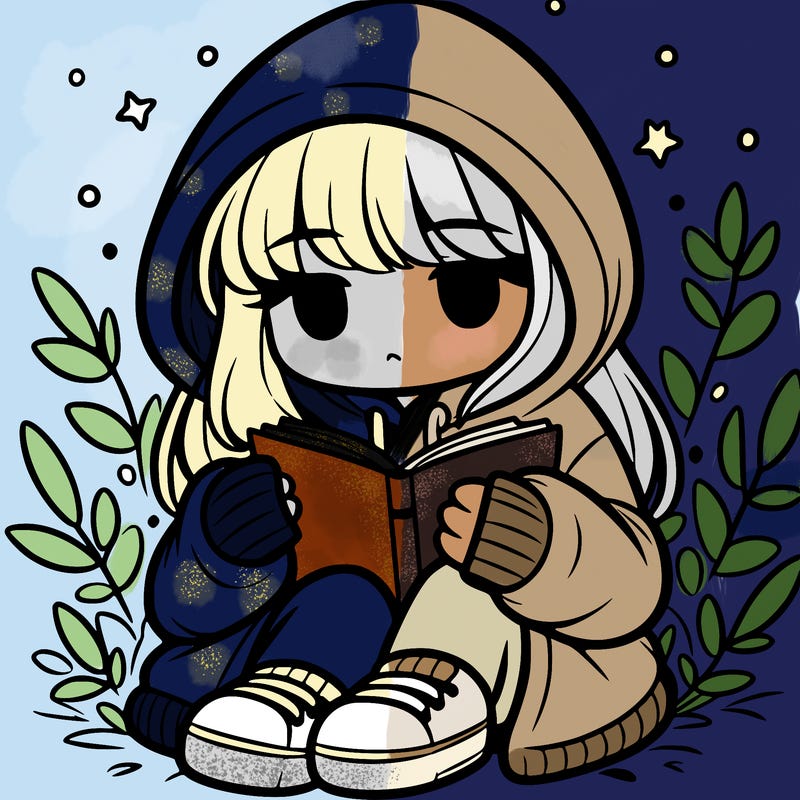 girl in oversized hoodie reading a book