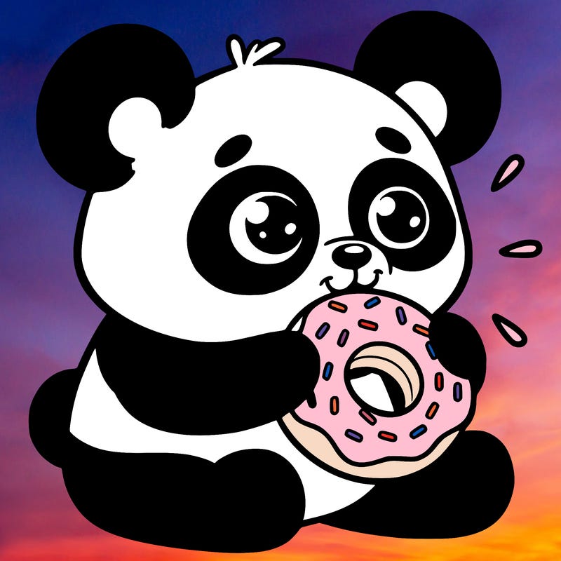 a panda eating a donut
