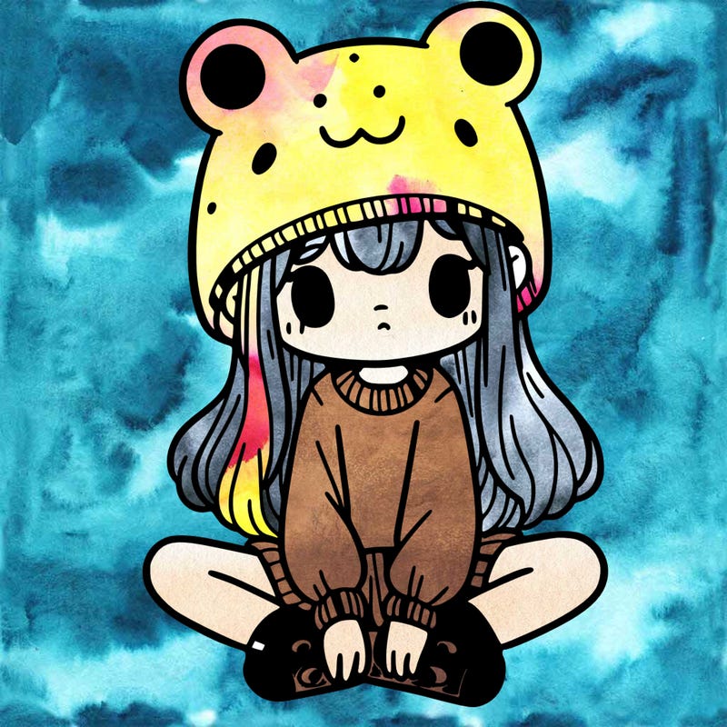 a girl wearing a frog hat and some frog socks