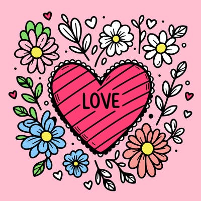 love heart with flowers around it