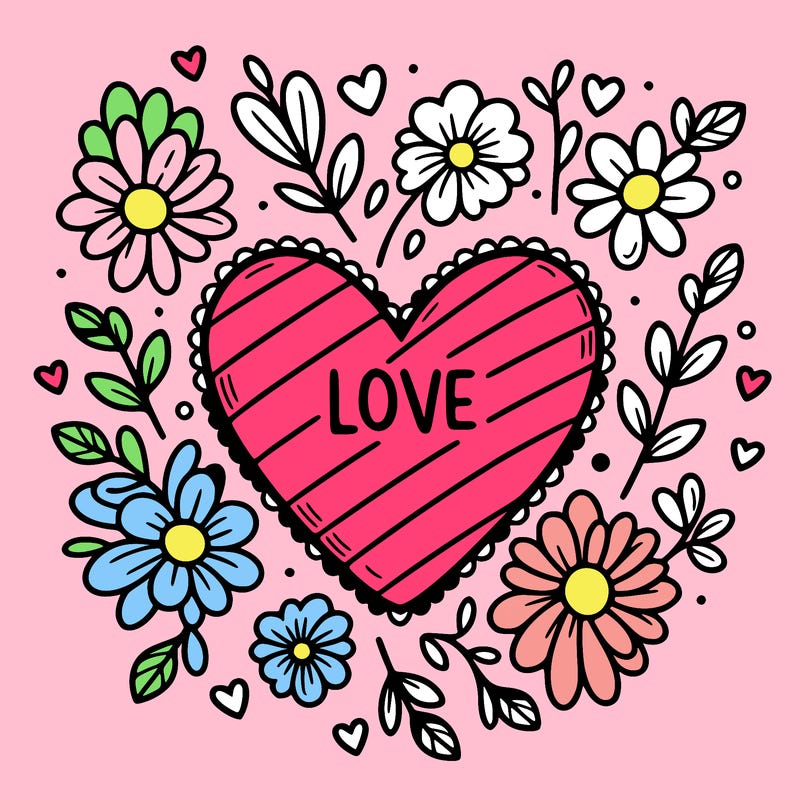 love heart with flowers around it