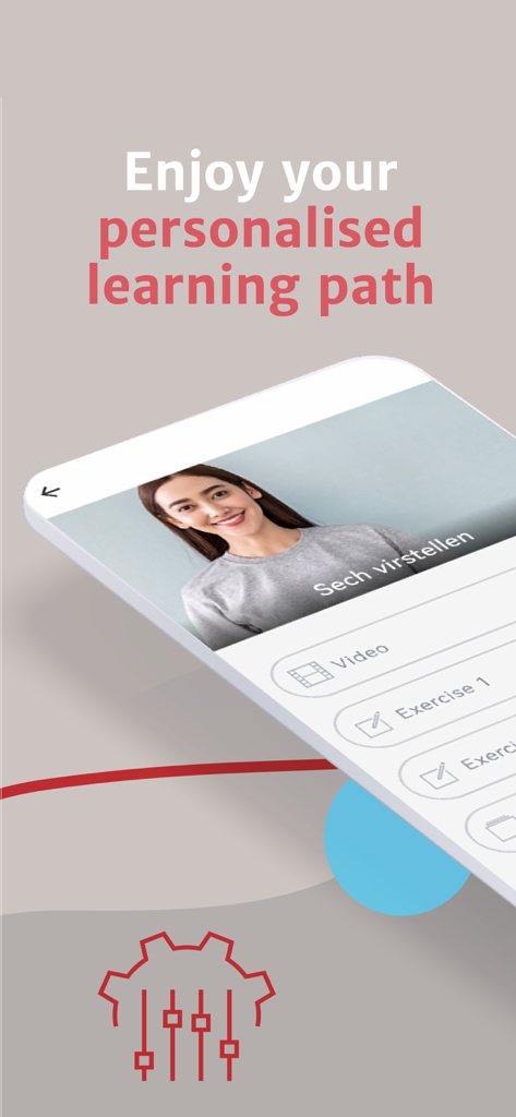 LLO - Screenshot dell'app LLO che mostra un percorso di apprendimento personalizzato della lingua lussemburghese con lezioni video ed esercizi.