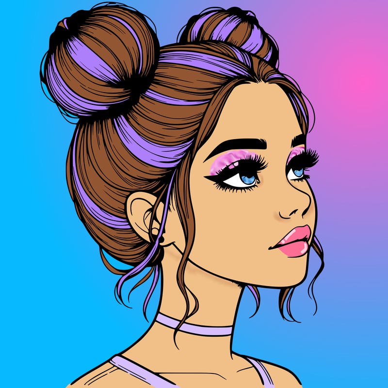 realistic girl with buns on the top of her head