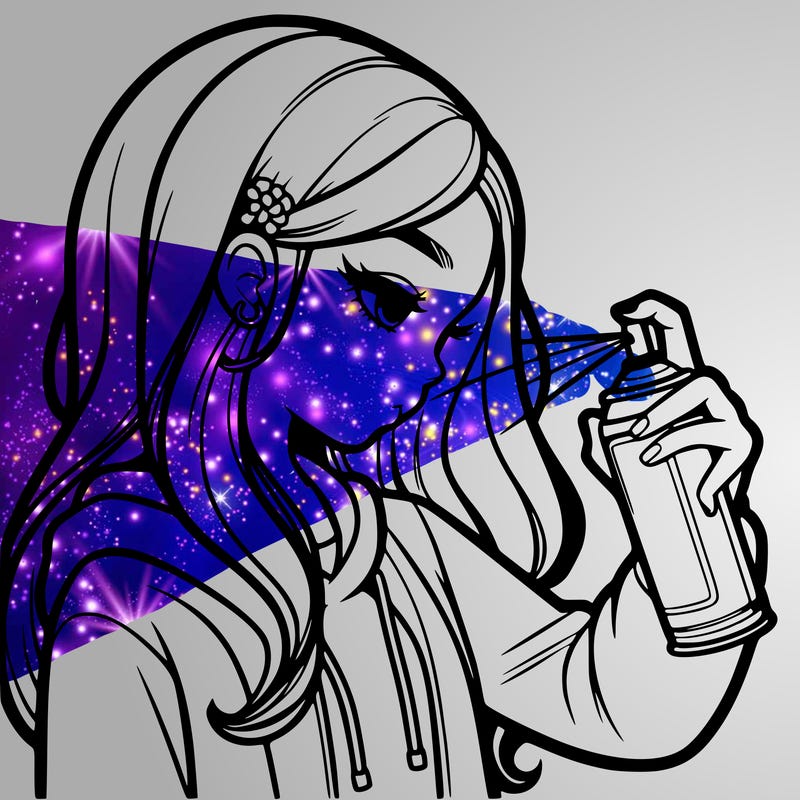 a realistic girl spray painting