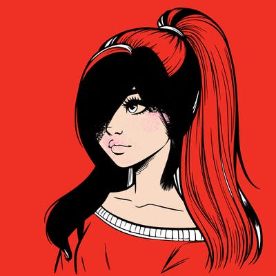 realistic girl with a high ponytail