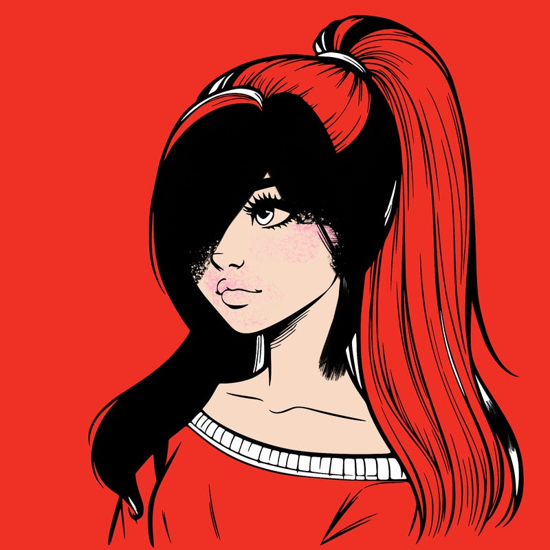 realistic girl with a high ponytail